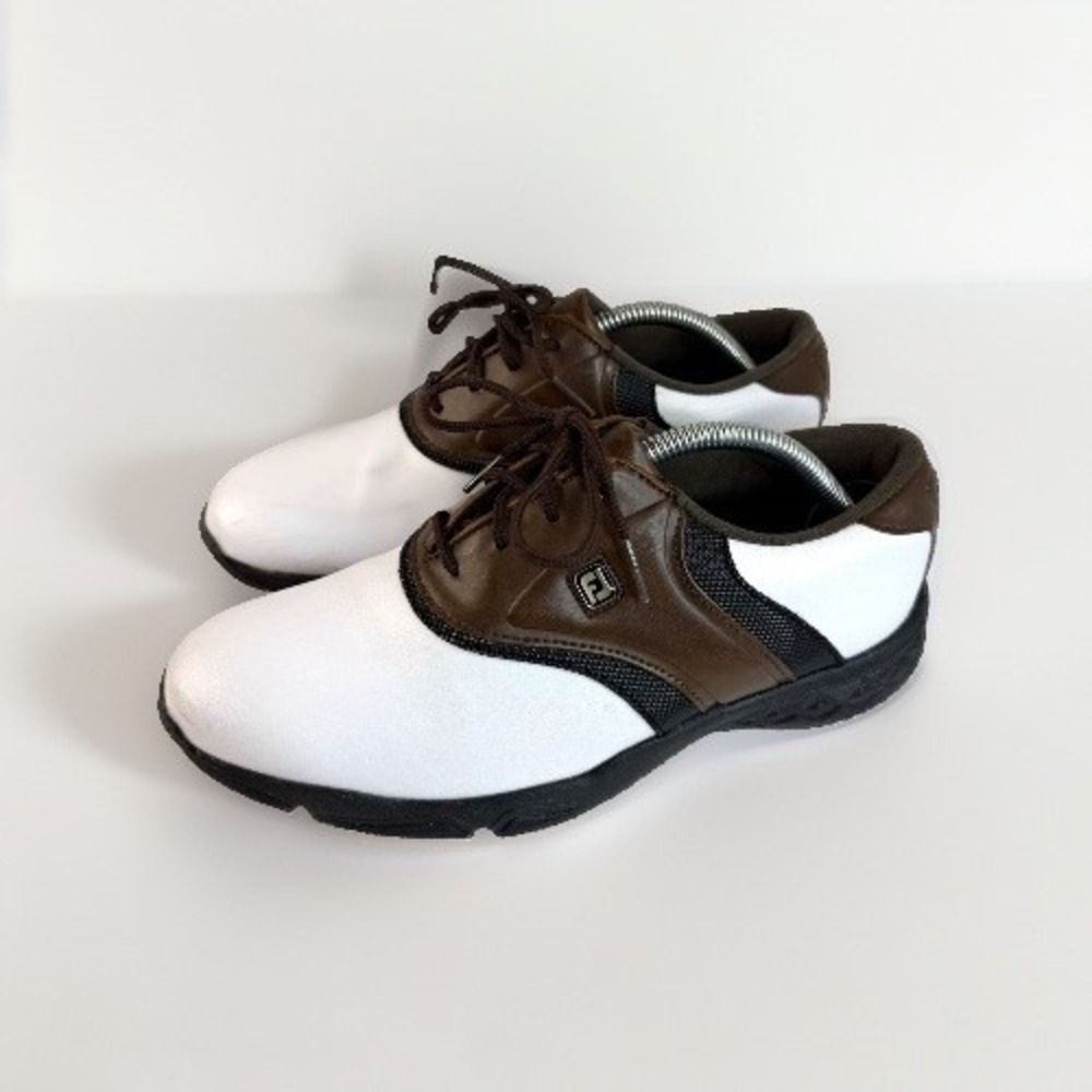 FootJoy Men's Golf Shoes Spiked Lace-Up Leather White/Brown Size 6 M 45041